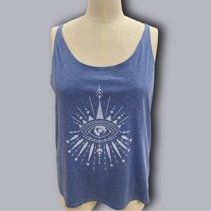 Boho Jungl blue yoga crystal sparkle eye tank top - size XL